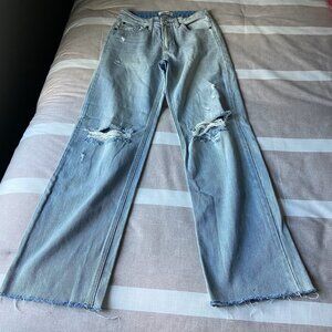 JBD Distressed Wide-Leg Jeans Light Wash, High Rise, Ripped Knees Sz 25